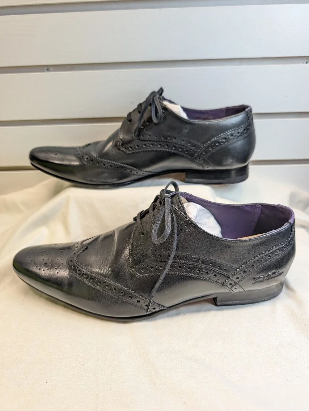 Ted Baker Mens Hann 2  Black Leather Wingtip Lace Up Dress Shoes Sz 10 EUC